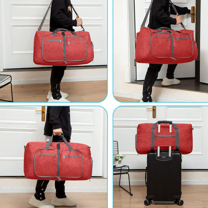 65L/85L/115L Foldable Travel Duffle Bag, Lightweight Checked Luggage with Shoe Compartment, Water-Resistant Weekender Overnight Bag for Men & Women