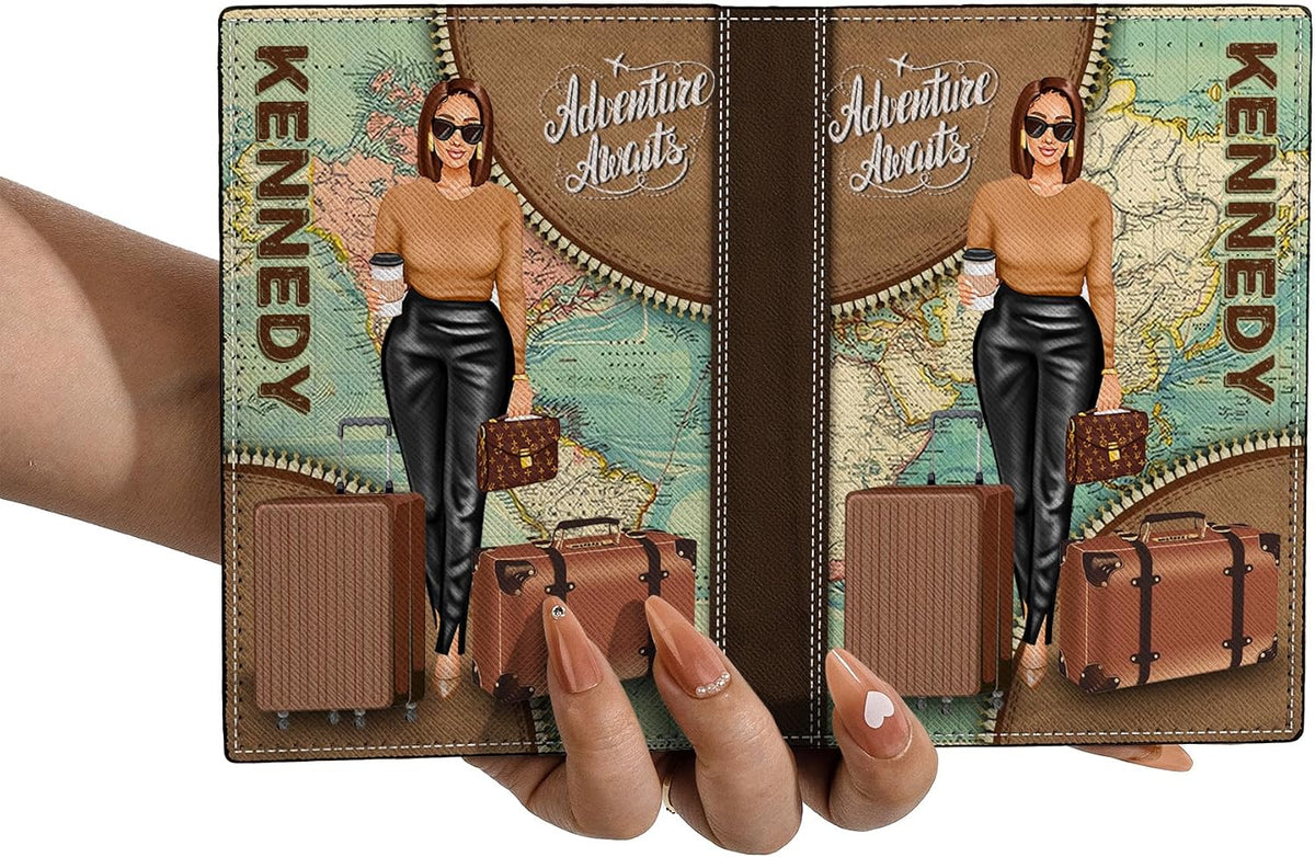Personalized Name with Custom Woman Leather Passport Wallet Fun Unique Gift for Traveler Custom Travel Accessory Passport Holder Gift for Girl Traveling Lover 75