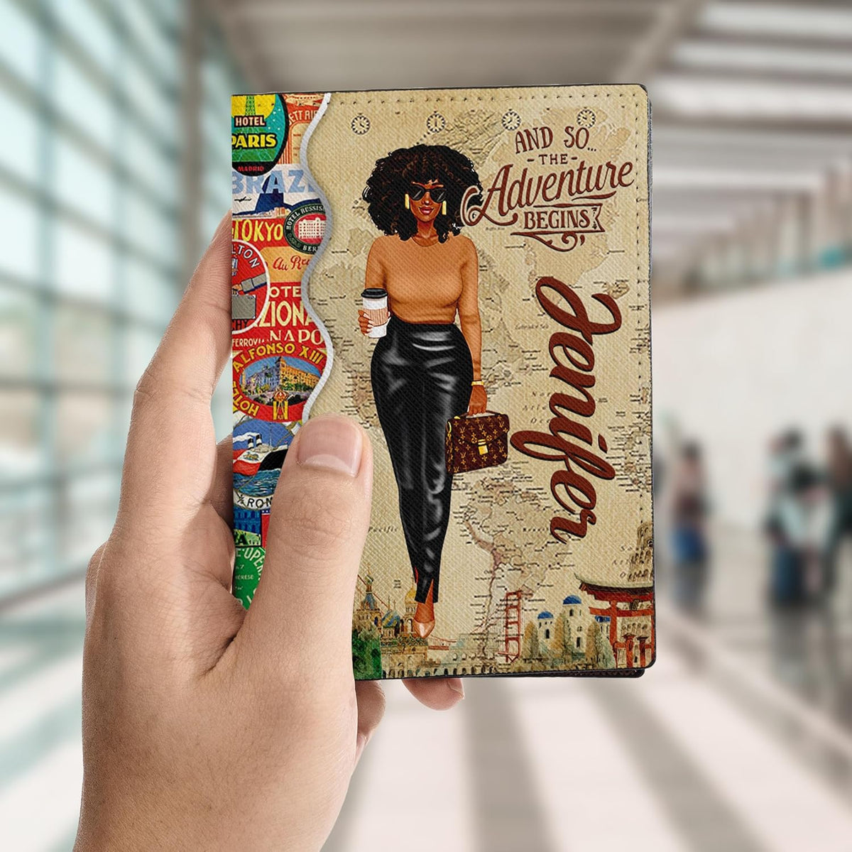 Personalized Name with Custom Woman Leather Passport Wallet Fun Unique Gift for Traveler Custom Travel Accessory Passport Holder Gift for Girl Traveling Lover 75