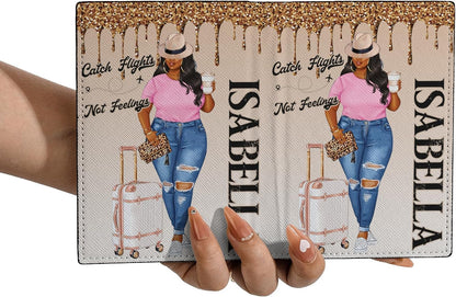 Personalized Name with Custom Woman Leather Passport Wallet Fun Unique Gift for Traveler Custom Travel Accessory Passport Holder Gift for Girl Traveling Lover 75
