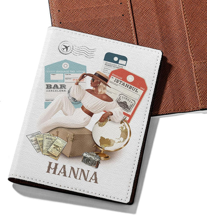 Personalized Name with Custom Woman Leather Passport Wallet Fun Unique Gift for Traveler Custom Travel Accessory Passport Holder Gift for Girl Traveling Lover 75