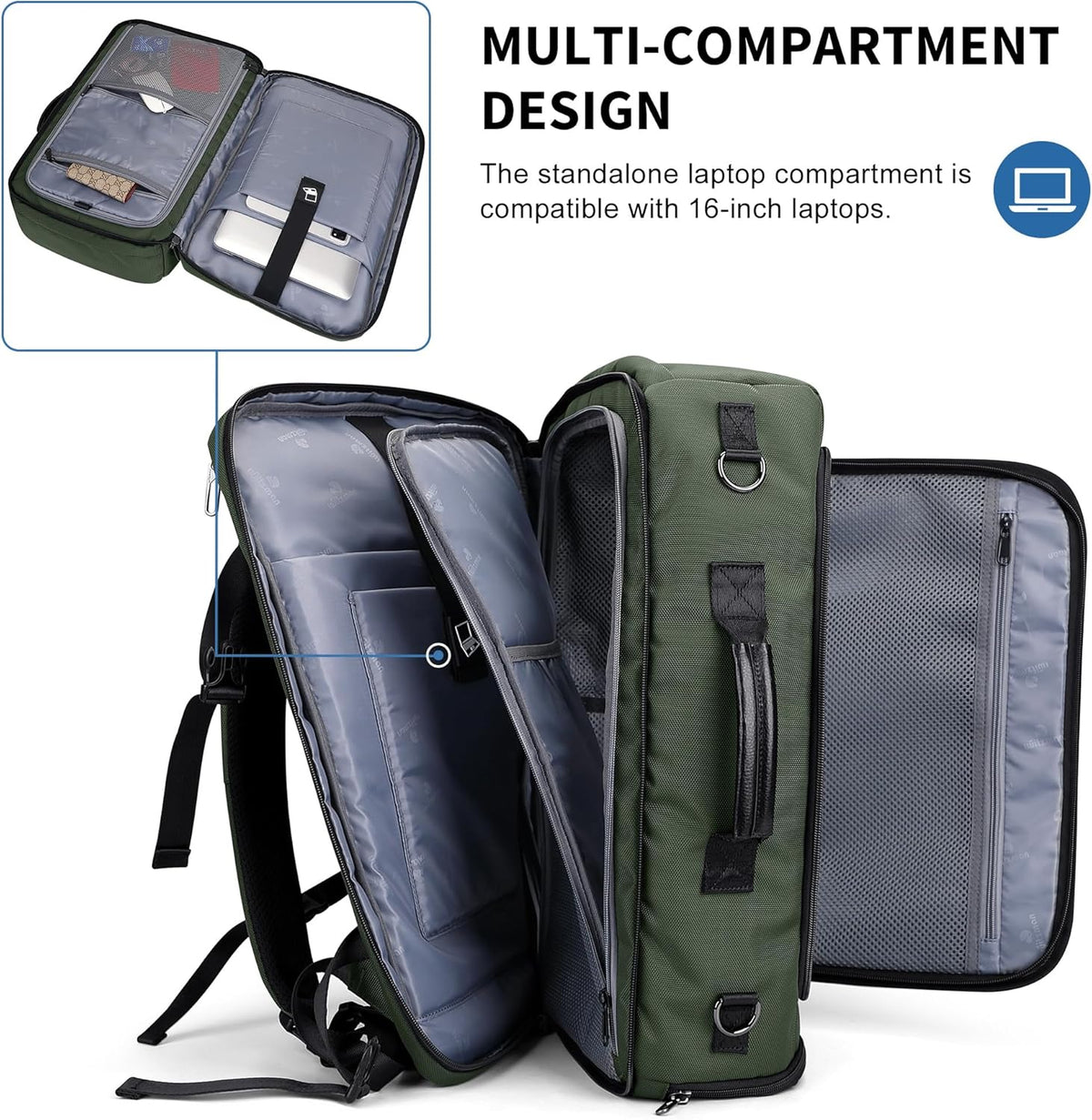 Travel Backpack for Men 35L TSA Friendly Flight Approved | Nylon Laptop Backpack Multi-pocket Fits 16 Inch, Carry-on Luggage, Shoe Compartment, For Business Trip, Vacation, B718 Black