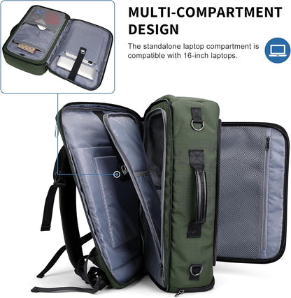 Travel Backpack for Men 35L TSA Friendly Flight Approved | Nylon Laptop Backpack Multi-pocket Fits 16 Inch, Carry-on Luggage, Shoe Compartment, For Business Trip, Vacation, B718 Black
