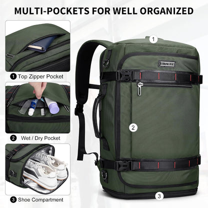Travel Backpack for Men 35L TSA Friendly Flight Approved | Nylon Laptop Backpack Multi-pocket Fits 16 Inch, Carry-on Luggage, Shoe Compartment, For Business Trip, Vacation, B718 Black
