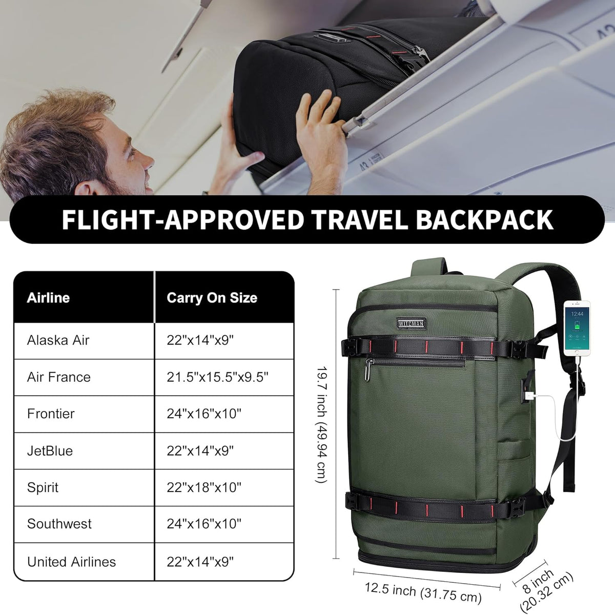Travel Backpack for Men 35L TSA Friendly Flight Approved | Nylon Laptop Backpack Multi-pocket Fits 16 Inch, Carry-on Luggage, Shoe Compartment, For Business Trip, Vacation, B718 Black