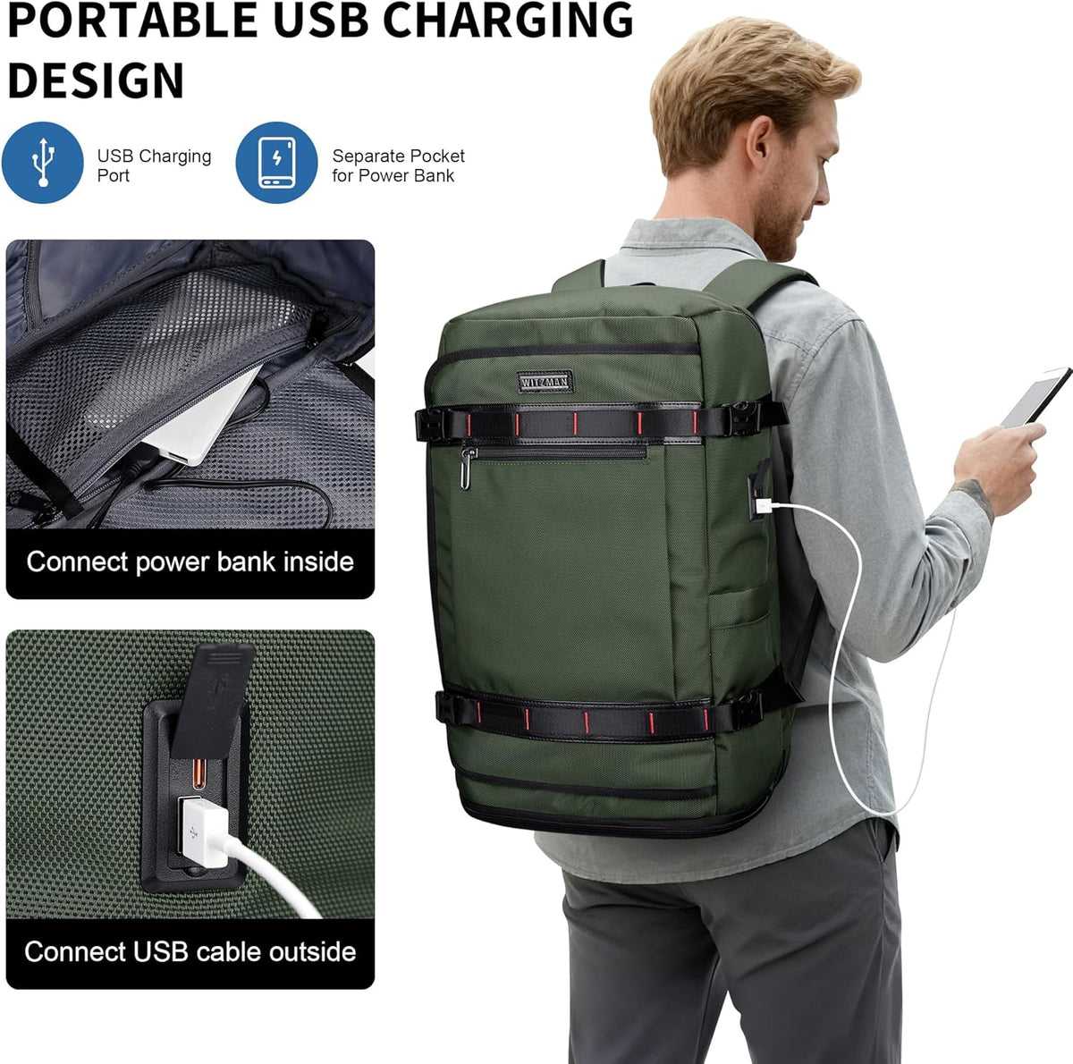 Travel Backpack for Men 35L TSA Friendly Flight Approved | Nylon Laptop Backpack Multi-pocket Fits 16 Inch, Carry-on Luggage, Shoe Compartment, For Business Trip, Vacation, B718 Black