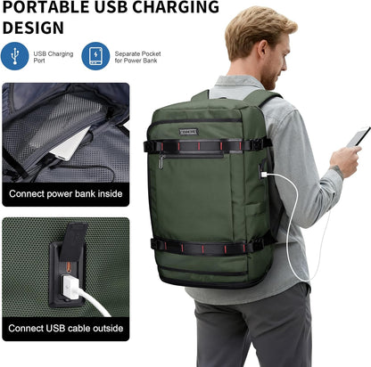 Travel Backpack for Men 35L TSA Friendly Flight Approved | Nylon Laptop Backpack Multi-pocket Fits 16 Inch, Carry-on Luggage, Shoe Compartment, For Business Trip, Vacation, B718 Black
