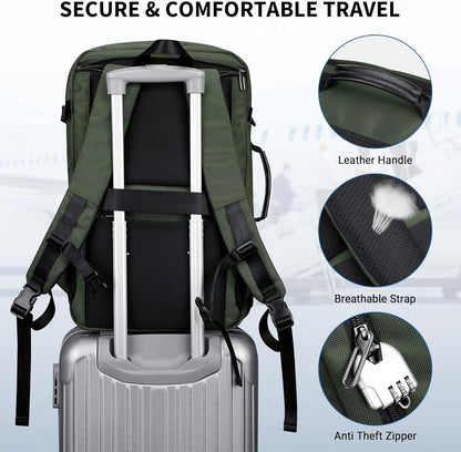 Travel Backpack for Men 35L TSA Friendly Flight Approved | Nylon Laptop Backpack Multi-pocket Fits 16 Inch, Carry-on Luggage, Shoe Compartment, For Business Trip, Vacation, B718 Black
