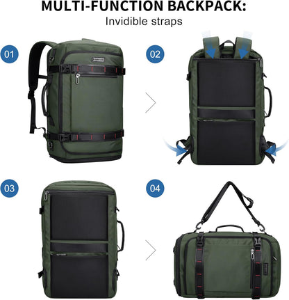Travel Backpack for Men 35L TSA Friendly Flight Approved | Nylon Laptop Backpack Multi-pocket Fits 16 Inch, Carry-on Luggage, Shoe Compartment, For Business Trip, Vacation, B718 Black