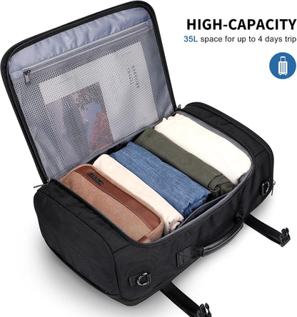 Travel Backpack for Men 35L TSA Friendly Flight Approved | Nylon Laptop Backpack Multi-pocket Fits 16 Inch, Carry-on Luggage, Shoe Compartment, For Business Trip, Vacation, B718 Black