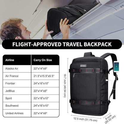 Travel Backpack for Men 35L TSA Friendly Flight Approved | Nylon Laptop Backpack Multi-pocket Fits 16 Inch, Carry-on Luggage, Shoe Compartment, For Business Trip, Vacation, B718 Black