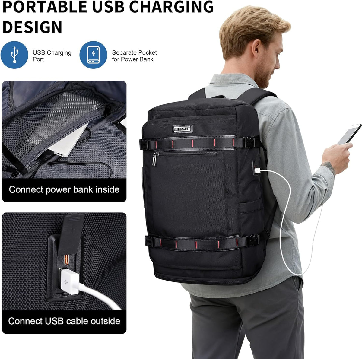 Travel Backpack for Men 35L TSA Friendly Flight Approved | Nylon Laptop Backpack Multi-pocket Fits 16 Inch, Carry-on Luggage, Shoe Compartment, For Business Trip, Vacation, B718 Black