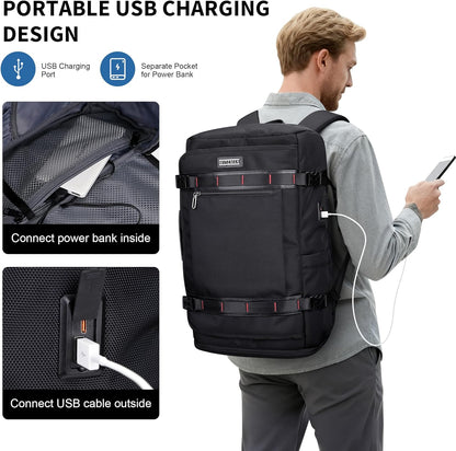 Travel Backpack for Men 35L TSA Friendly Flight Approved | Nylon Laptop Backpack Multi-pocket Fits 16 Inch, Carry-on Luggage, Shoe Compartment, For Business Trip, Vacation, B718 Black