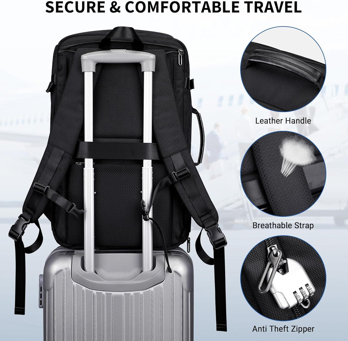 Travel Backpack for Men 35L TSA Friendly Flight Approved | Nylon Laptop Backpack Multi-pocket Fits 16 Inch, Carry-on Luggage, Shoe Compartment, For Business Trip, Vacation, B718 Black