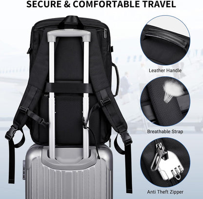 Travel Backpack for Men 35L TSA Friendly Flight Approved | Nylon Laptop Backpack Multi-pocket Fits 16 Inch, Carry-on Luggage, Shoe Compartment, For Business Trip, Vacation, B718 Black