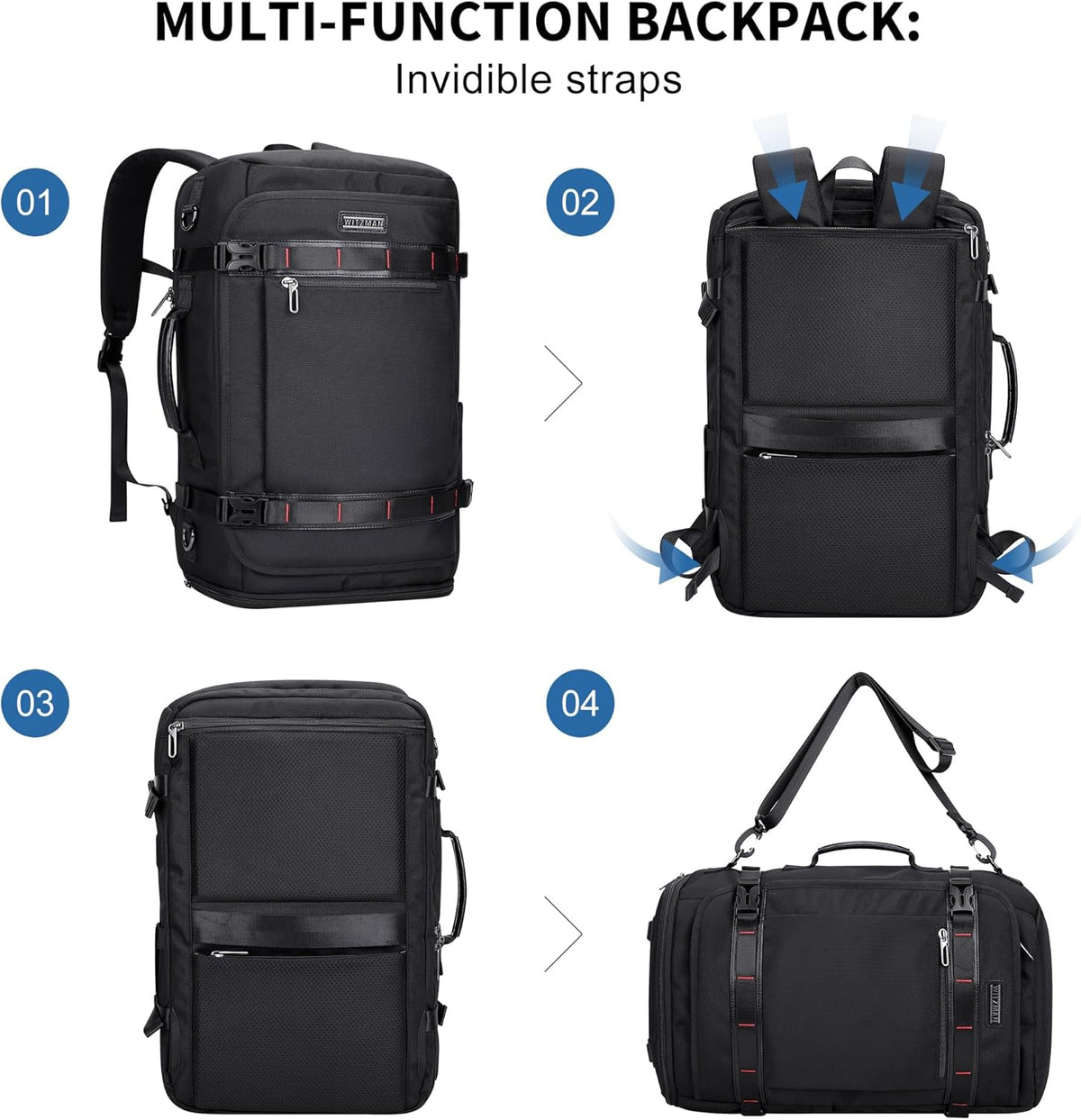 Travel Backpack for Men 35L TSA Friendly Flight Approved | Nylon Laptop Backpack Multi-pocket Fits 16 Inch, Carry-on Luggage, Shoe Compartment, For Business Trip, Vacation, B718 Black