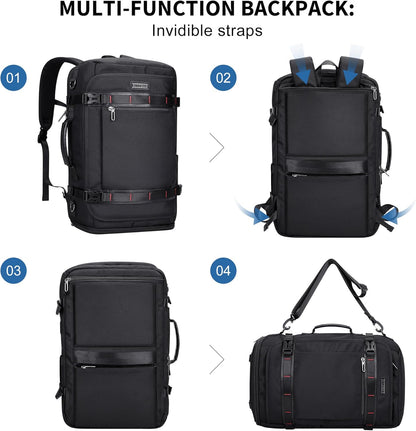 Travel Backpack for Men 35L TSA Friendly Flight Approved | Nylon Laptop Backpack Multi-pocket Fits 16 Inch, Carry-on Luggage, Shoe Compartment, For Business Trip, Vacation, B718 Black