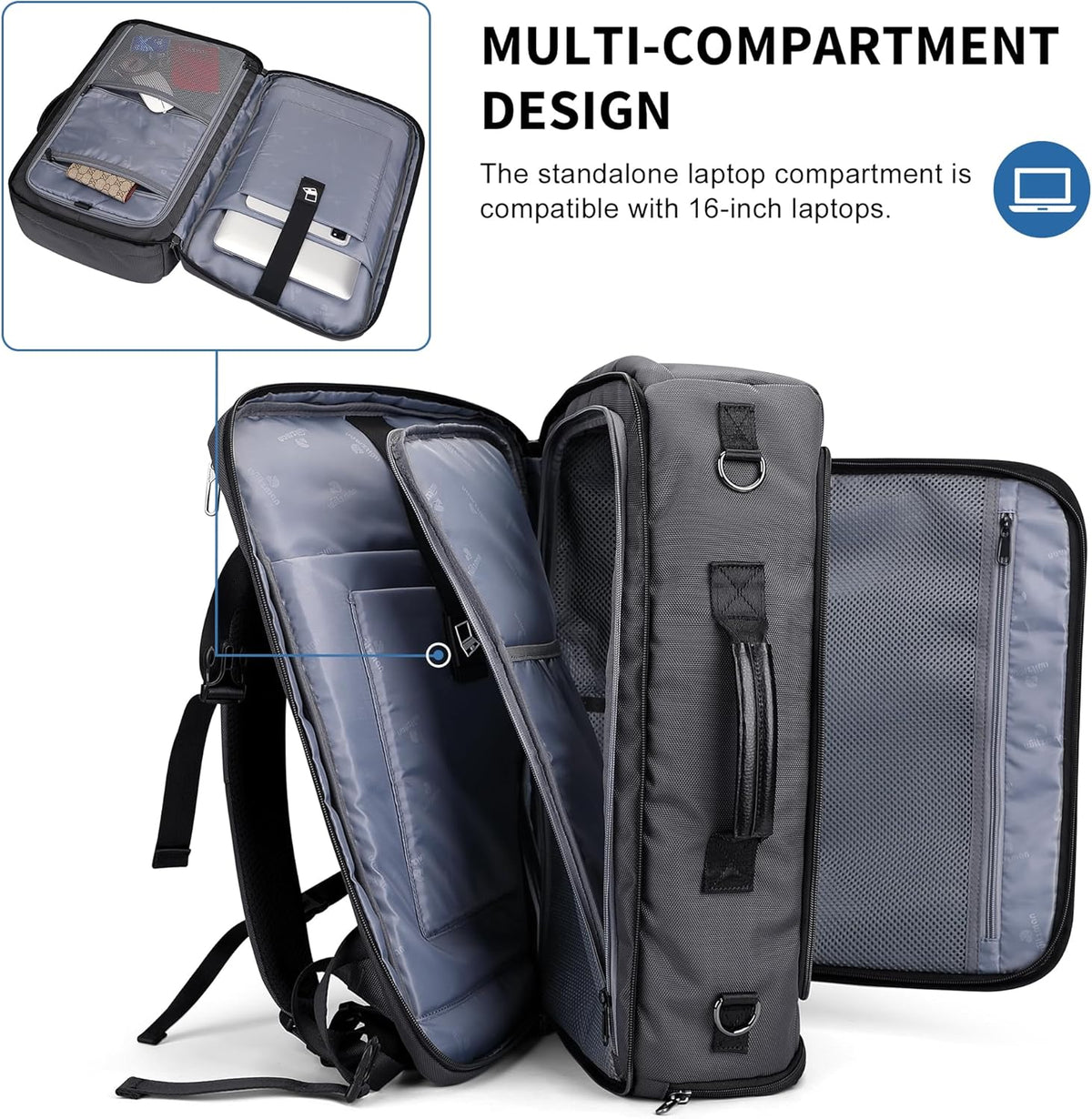 Travel Backpack for Men 35L TSA Friendly Flight Approved | Nylon Laptop Backpack Multi-pocket Fits 16 Inch, Carry-on Luggage, Shoe Compartment, For Business Trip, Vacation, B718 Black