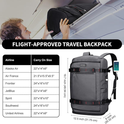 Travel Backpack for Men 35L TSA Friendly Flight Approved | Nylon Laptop Backpack Multi-pocket Fits 16 Inch, Carry-on Luggage, Shoe Compartment, For Business Trip, Vacation, B718 Black