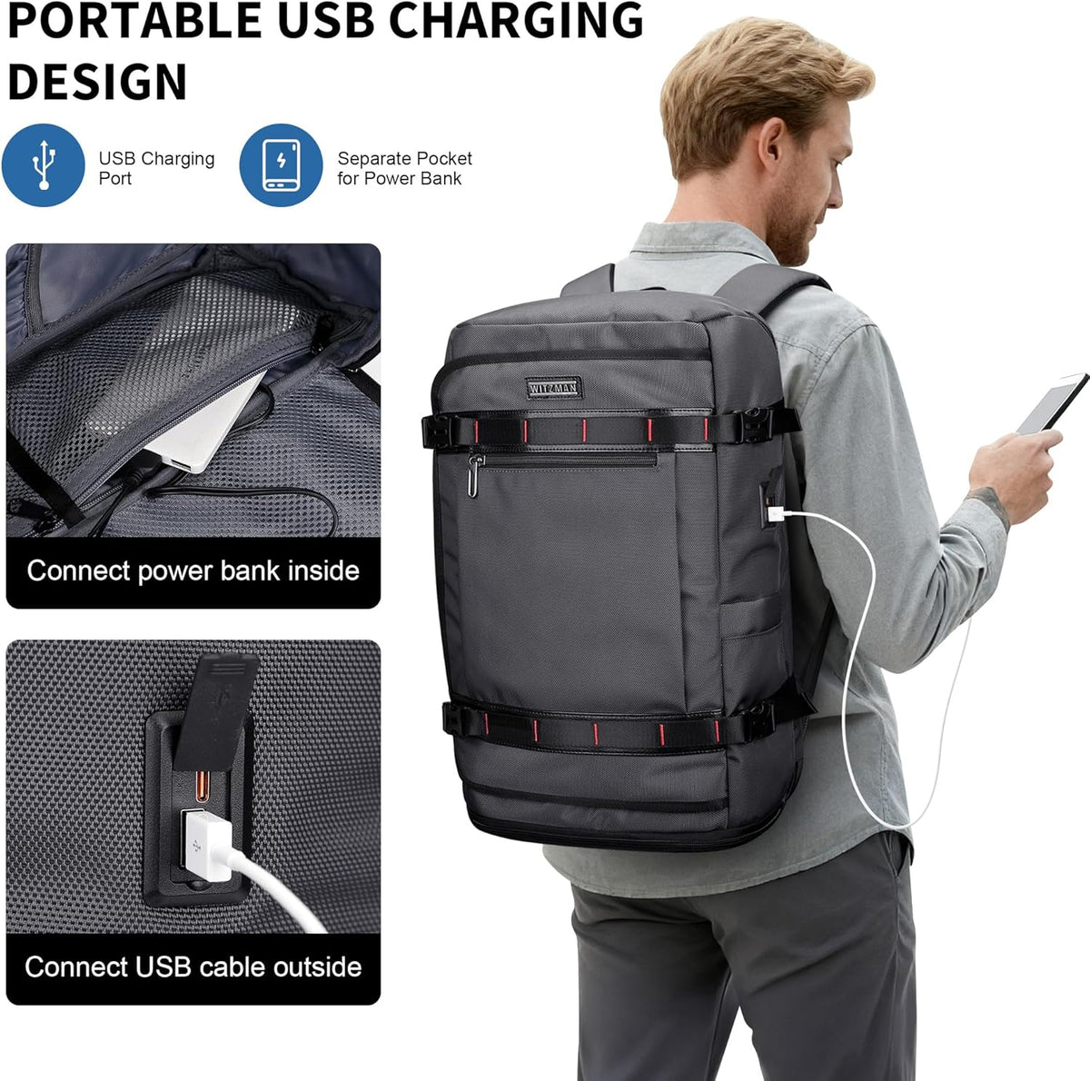 Travel Backpack for Men 35L TSA Friendly Flight Approved | Nylon Laptop Backpack Multi-pocket Fits 16 Inch, Carry-on Luggage, Shoe Compartment, For Business Trip, Vacation, B718 Black