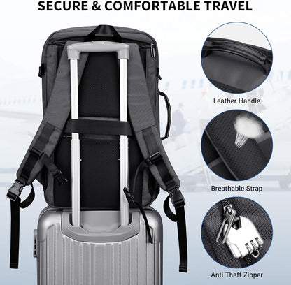 Travel Backpack for Men 35L TSA Friendly Flight Approved | Nylon Laptop Backpack Multi-pocket Fits 16 Inch, Carry-on Luggage, Shoe Compartment, For Business Trip, Vacation, B718 Black