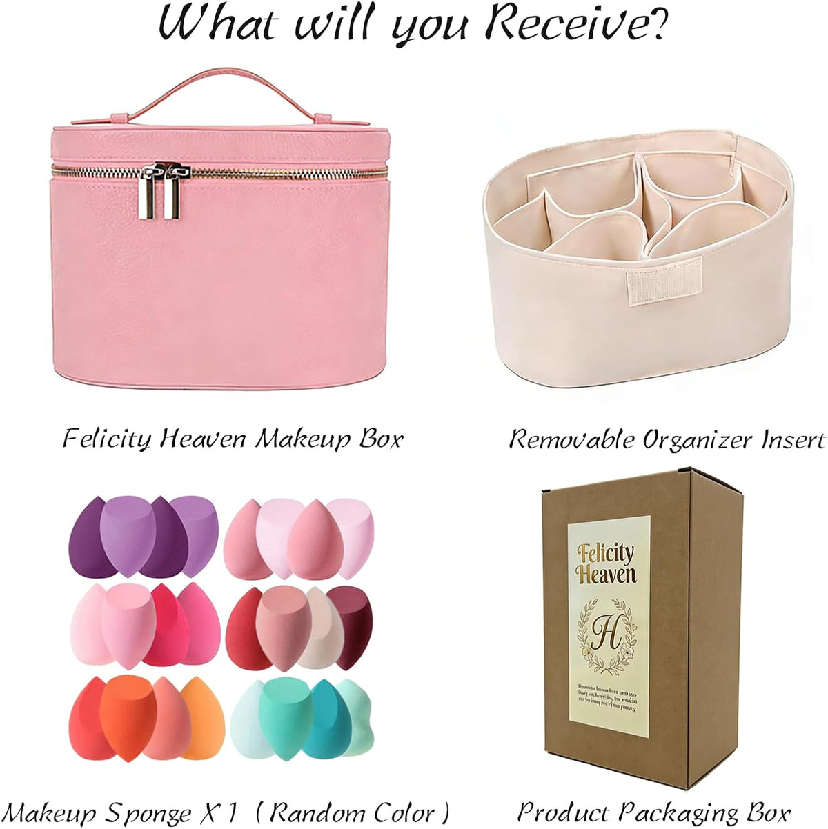 Felicity Round Makeup Bag - Waterproof Travel Cosmetic Organizer with Compartments and Handle, Small Vanity Case for Women