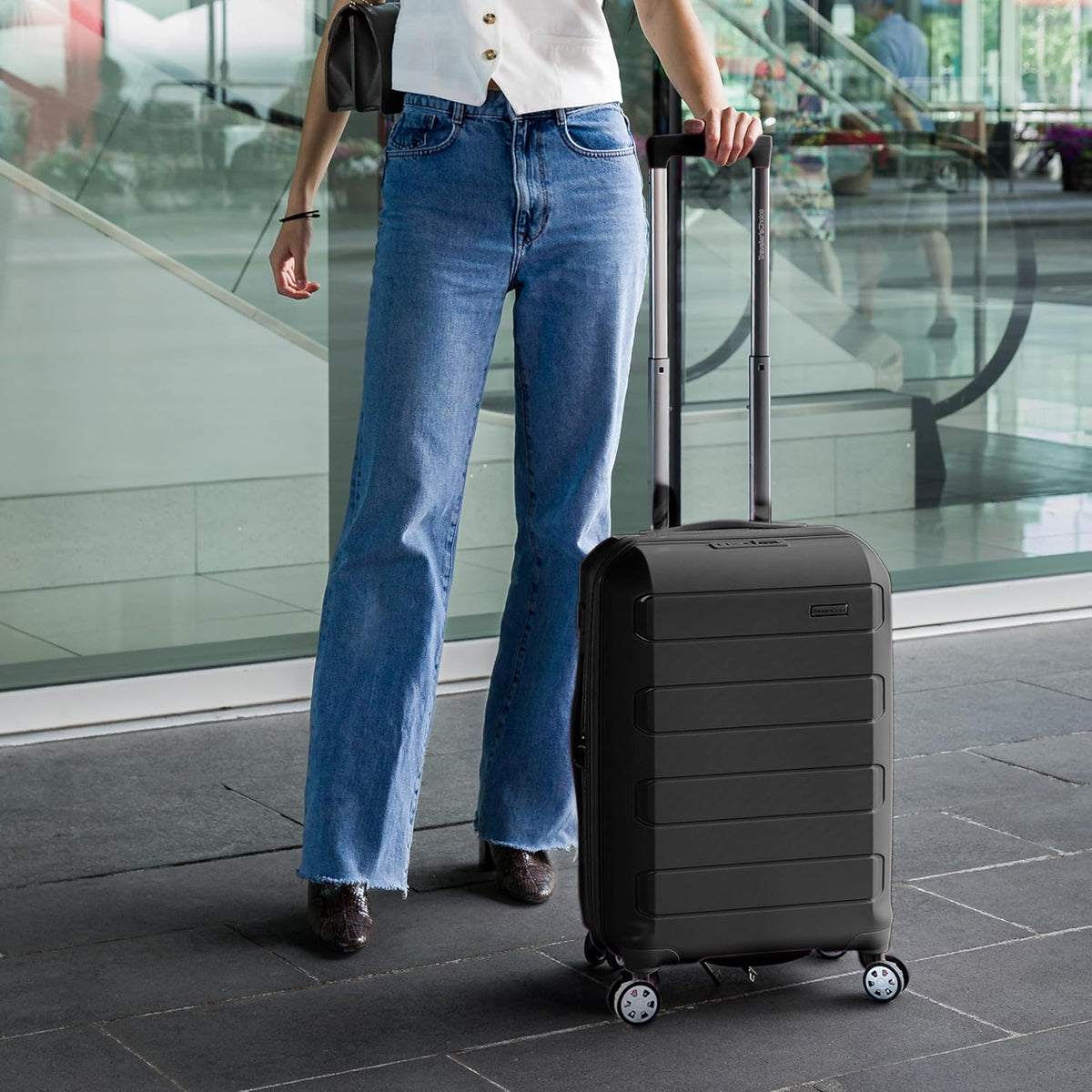 Pagosa Hardshell Expandable Luggage with Spinner Wheels, Black, 22-Inch Carry-on