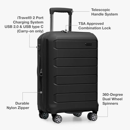 Pagosa Hardshell Expandable Luggage with Spinner Wheels, Black, 22-Inch Carry-on