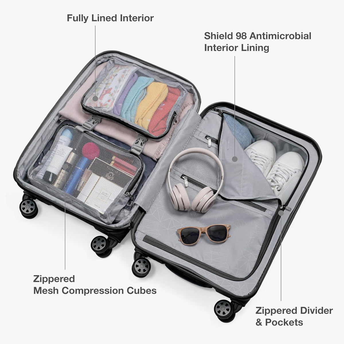 Pagosa Hardshell Expandable Luggage with Spinner Wheels, Black, 22-Inch Carry-on