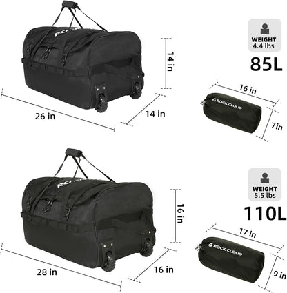 Foldable Wheeled Duffel Bag with Widened Wheels 85L Rolling Duffle Bag Packable 26 inch for Travel Camping Sports