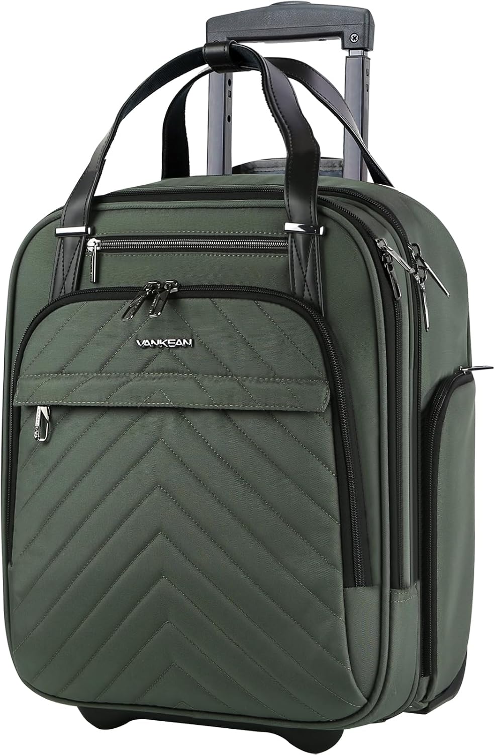 Carry On Underseat 16-inch Multi-functional Underseater Lightweight Overnight Suitcase with Wheels, Roller Case for Men Women Travel Business, Army Green