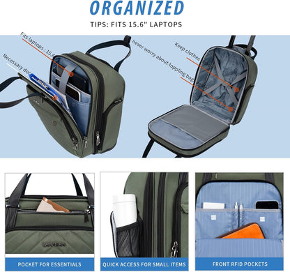 Carry On Underseat 16-inch Multi-functional Underseater Lightweight Overnight Suitcase with Wheels, Roller Case for Men Women Travel Business, Army Green