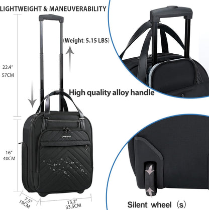 Carry On Underseat 16-inch Multi-functional Underseater Lightweight Overnight Suitcase with Wheels, Roller Case for Men Women Travel Business, Army Green