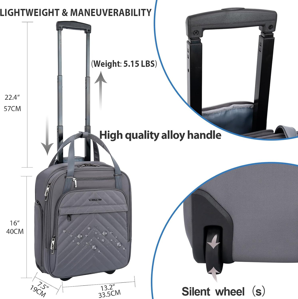Carry On Underseat 16-inch Multi-functional Underseater Lightweight Overnight Suitcase with Wheels, Roller Case for Men Women Travel Business, Army Green
