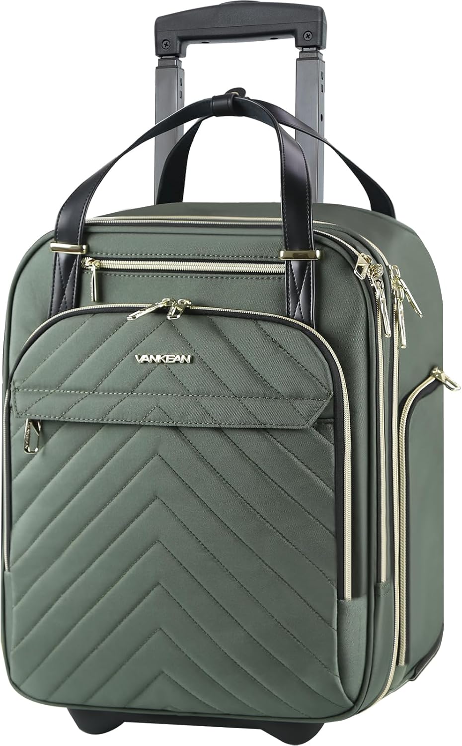 Carry On Underseat 16-inch Multi-functional Underseater Lightweight Overnight Suitcase with Wheels, Roller Case for Men Women Travel Business, Army Green
