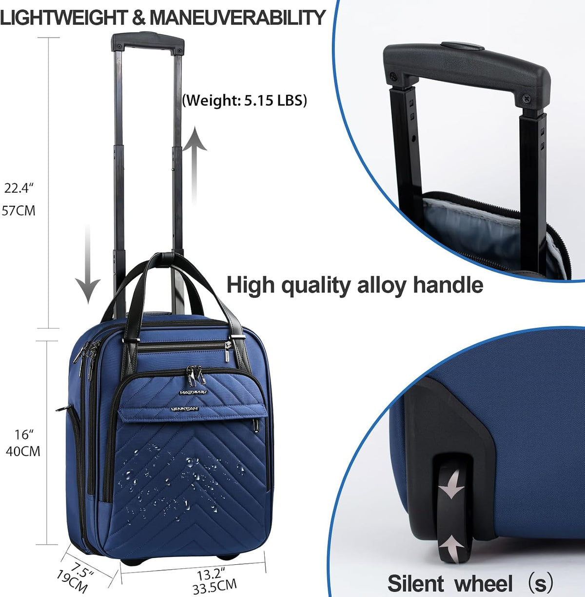 Carry On Underseat 16-inch Multi-functional Underseater Lightweight Overnight Suitcase with Wheels, Roller Case for Men Women Travel Business, Army Green