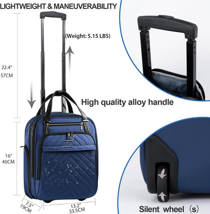 Carry On Underseat 16-inch Multi-functional Underseater Lightweight Overnight Suitcase with Wheels, Roller Case for Men Women Travel Business, Army Green