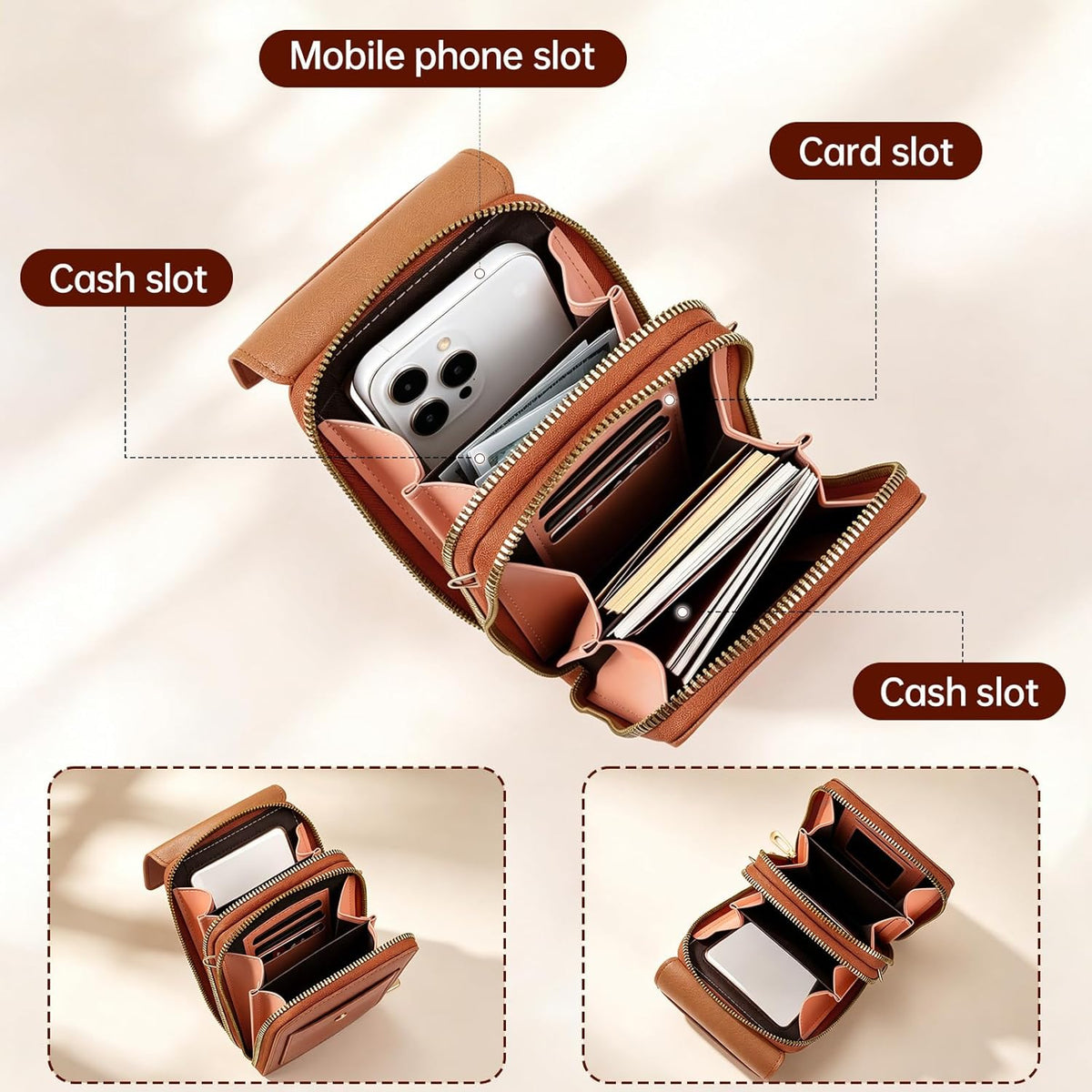 Touchscreen Phone Crossbody Purse for Women, Anti-Theft PU Leather Messenger Bag, Sensitive Touch Screen Window