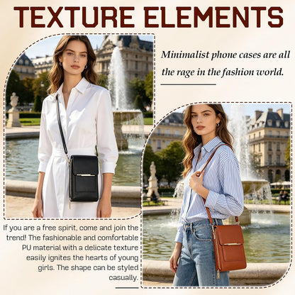 Touchscreen Phone Crossbody Purse for Women, Anti-Theft PU Leather Messenger Bag, Sensitive Touch Screen Window