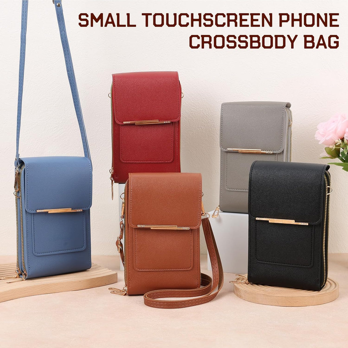 Touchscreen Phone Crossbody Purse for Women, Anti-Theft PU Leather Messenger Bag, Sensitive Touch Screen Window