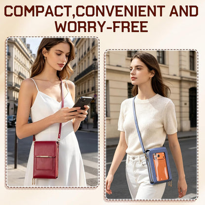 Touchscreen Phone Crossbody Purse for Women, Anti-Theft PU Leather Messenger Bag, Sensitive Touch Screen Window