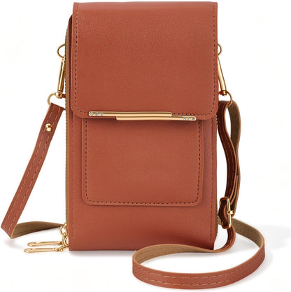 Touchscreen Phone Crossbody Purse for Women, Anti-Theft PU Leather Messenger Bag, Sensitive Touch Screen Window
