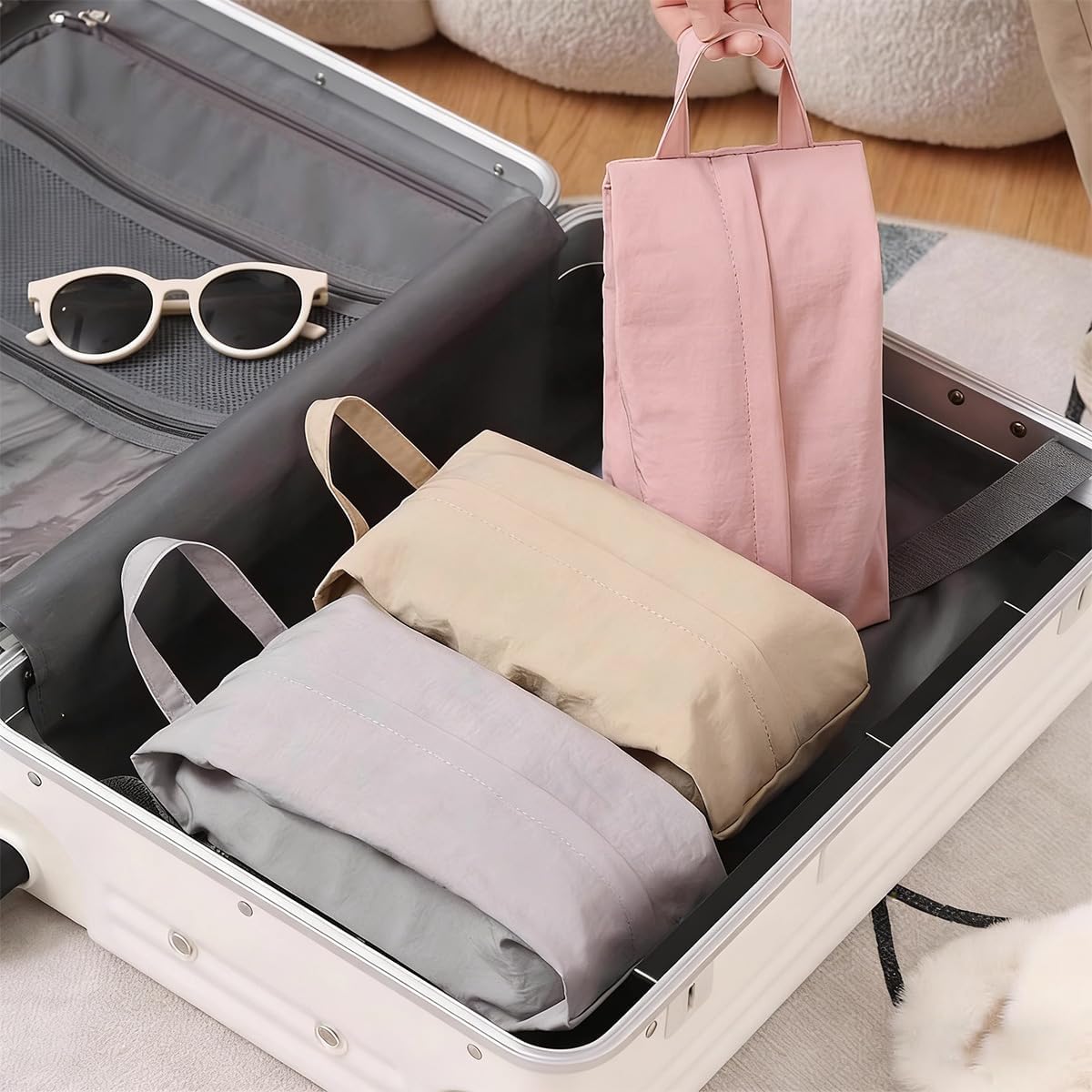 6 Pcs Travel Socks Organizer Bag with Zip Underwear Panty Socks Storage Bags Handle Compression Underwear Mini Travel Toiletry Bag Pouch for Packing Cubes Suitcase Luggage Ties Panties Cosmetics