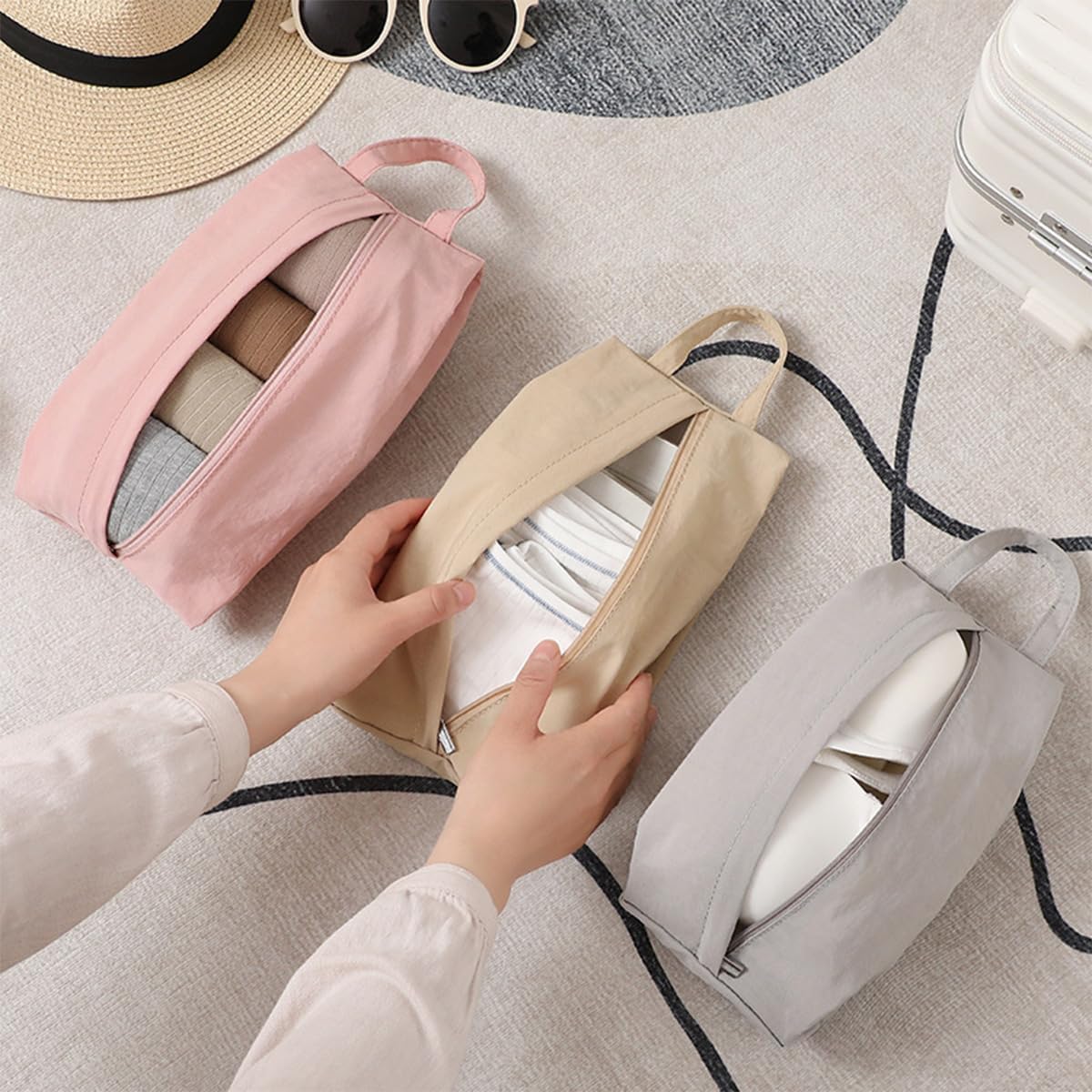 6 Pcs Travel Socks Organizer Bag with Zip Underwear Panty Socks Storage Bags Handle Compression Underwear Mini Travel Toiletry Bag Pouch for Packing Cubes Suitcase Luggage Ties Panties Cosmetics