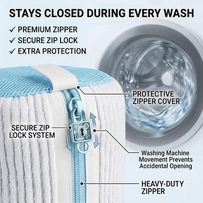 Shoe Washing Machine Bag for Sneakers - 360° Microfiber Laundry Shoe Bag for Washer & Dryer - Zipper Protection with 1x Brush & Pair of Trees - Universal Size Reusable Shoe Bag - Pack of 2