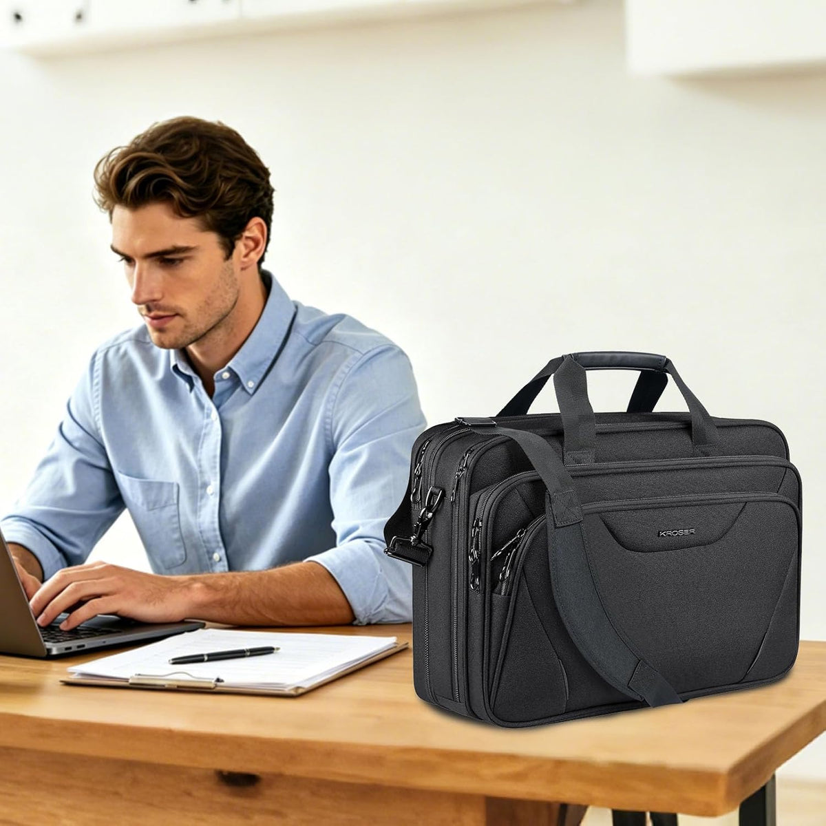 Laptop Bag Premium Laptop Briefcase Fits Up to 17.3 Inch Laptop Expandable Water-Repellent Shoulder Messenger Bag Computer Bag for Travel/Business/Men/Women-Black