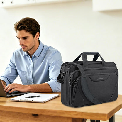 Laptop Bag Premium Laptop Briefcase Fits Up to 17.3 Inch Laptop Expandable Water-Repellent Shoulder Messenger Bag Computer Bag for Travel/Business/Men/Women-Black