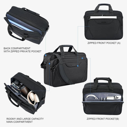 Laptop Bag Premium Laptop Briefcase Fits Up to 17.3 Inch Laptop Expandable Water-Repellent Shoulder Messenger Bag Computer Bag for Travel/Business/Men/Women-Black