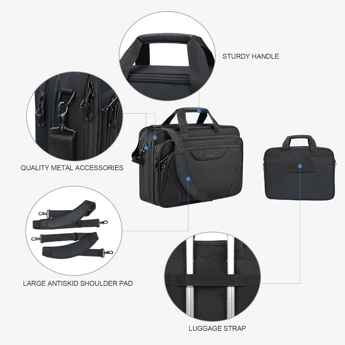Laptop Bag Premium Laptop Briefcase Fits Up to 17.3 Inch Laptop Expandable Water-Repellent Shoulder Messenger Bag Computer Bag for Travel/Business/Men/Women-Black