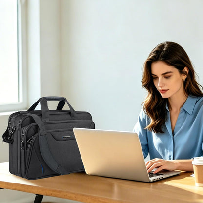 Laptop Bag Premium Laptop Briefcase Fits Up to 17.3 Inch Laptop Expandable Water-Repellent Shoulder Messenger Bag Computer Bag for Travel/Business/Men/Women-Black